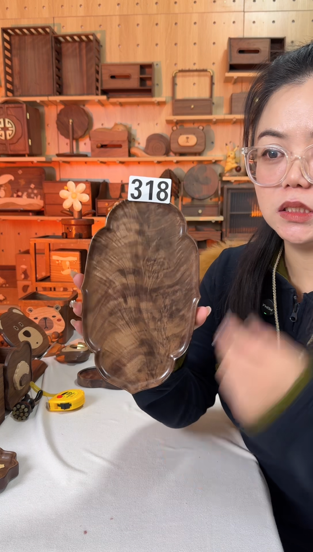 木318北美黑胡桃老料祥云收纳盘