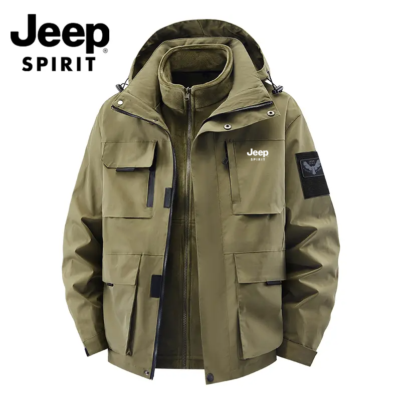 Jeep吉普三合一外套可拆卸加绒内胆加肥加大码户外休闲百搭男夹克