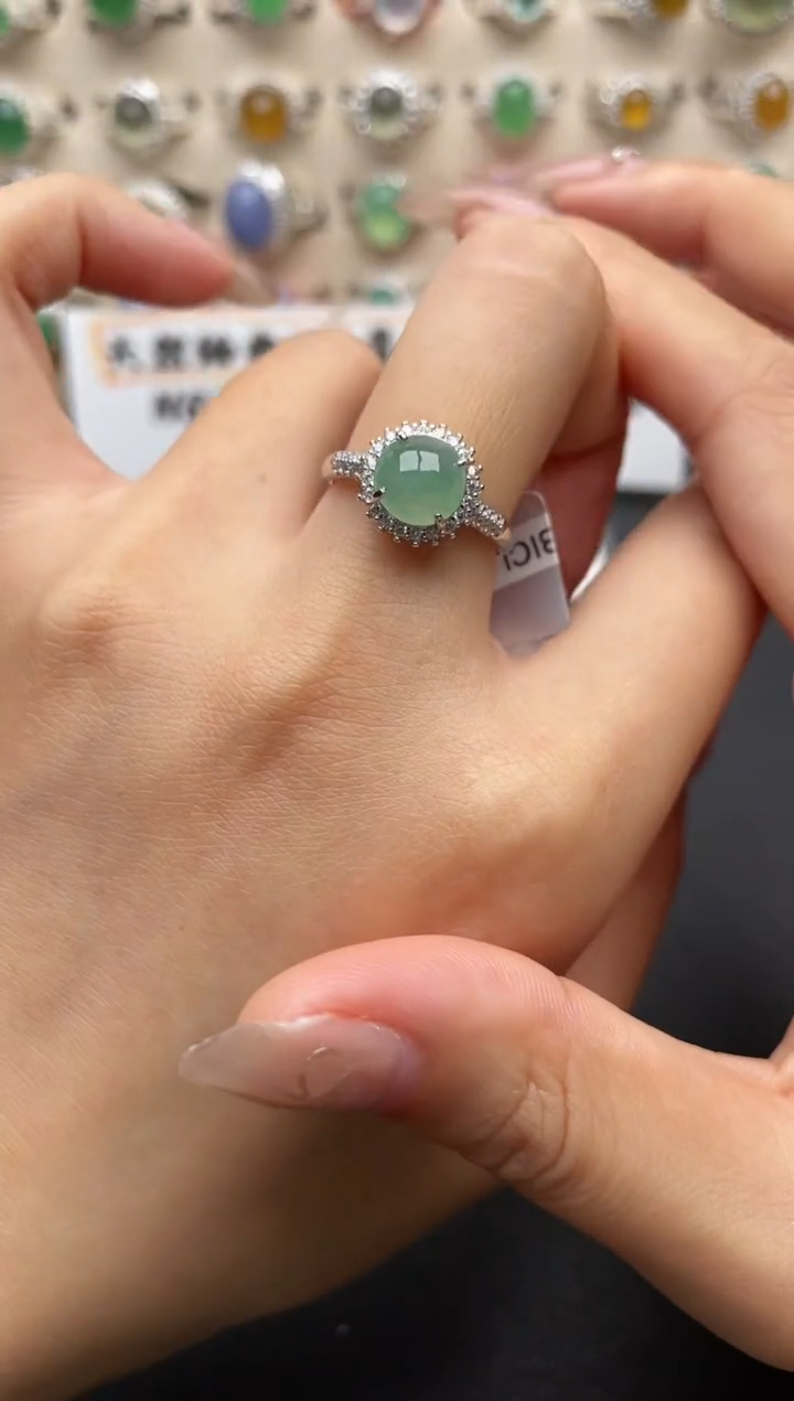 【闪购商品】翡翠银S925镶嵌戒指一物一证一礼盒