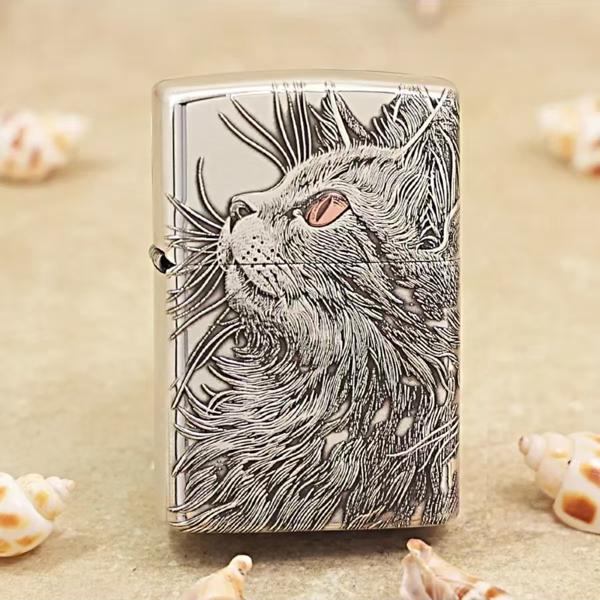 ZIPPO/之宝打火机仰望星空睡猫白铜套壳创意男士礼物防风煤油DYJ1
