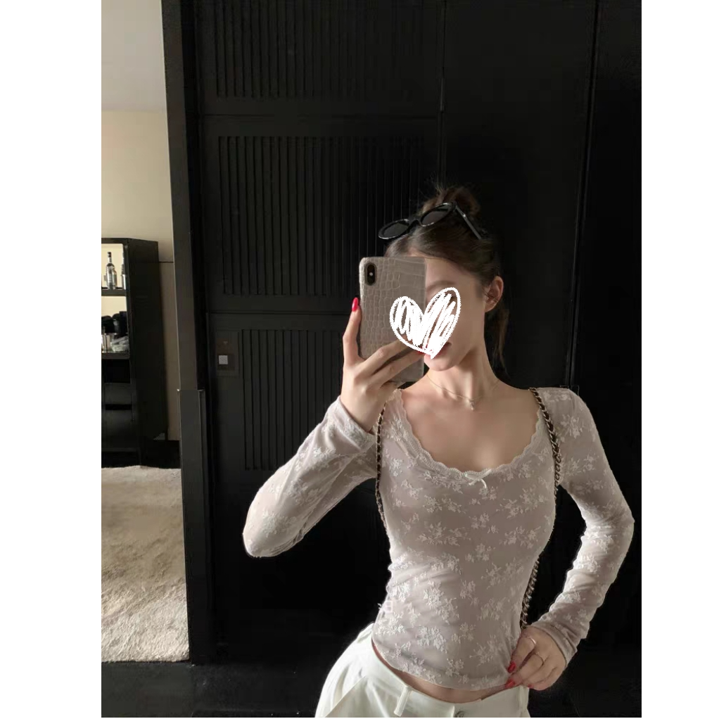 25年新款'柔软冬日'纯欲蕾丝网纱内搭长袖秋冬百搭蕾丝边#Y1037