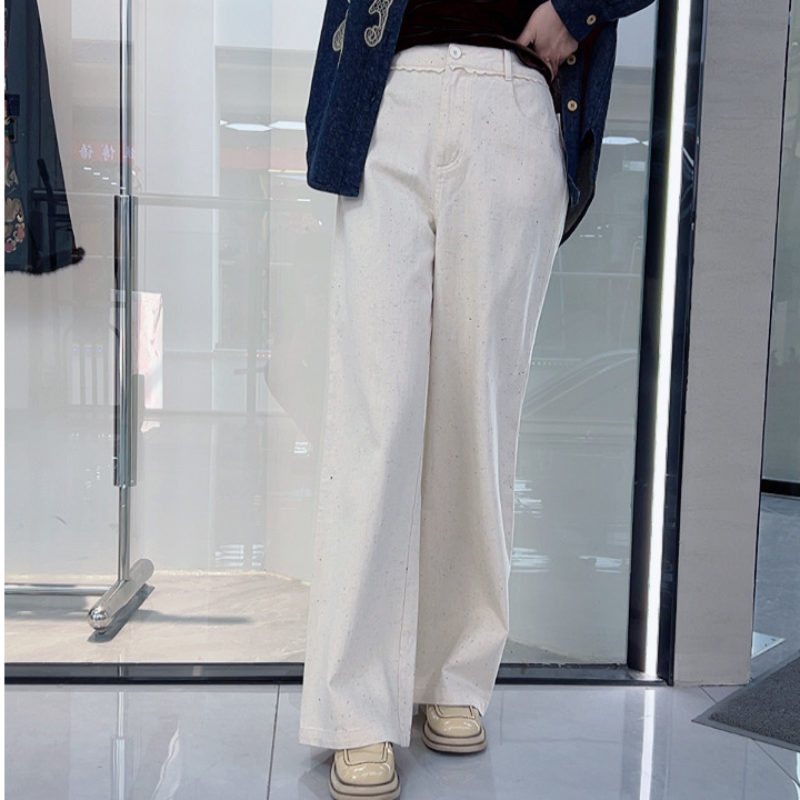 0051花边腰头设计宽松随性直筒阔腿麻料休闲裤子