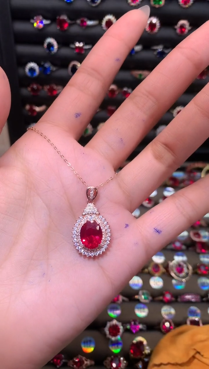 【闪购商品】红宝石吊坠(赠链)银S925镶嵌1