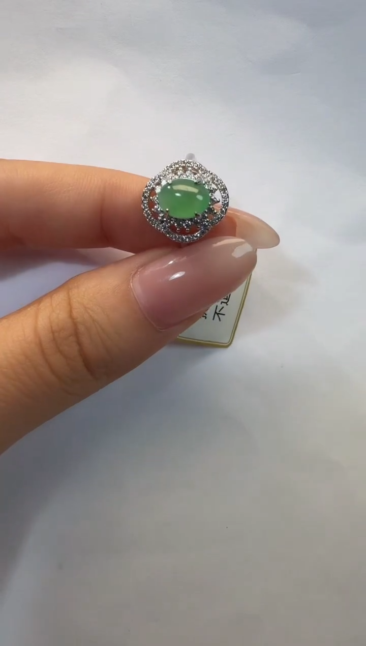 银S925镶嵌戒指翡翠925银镶翡翠戒指镶嵌205