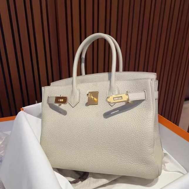 99新 Hermes/爱马仕 小花6珊 Birkin 30 8L冰川白 Togo皮 U刻