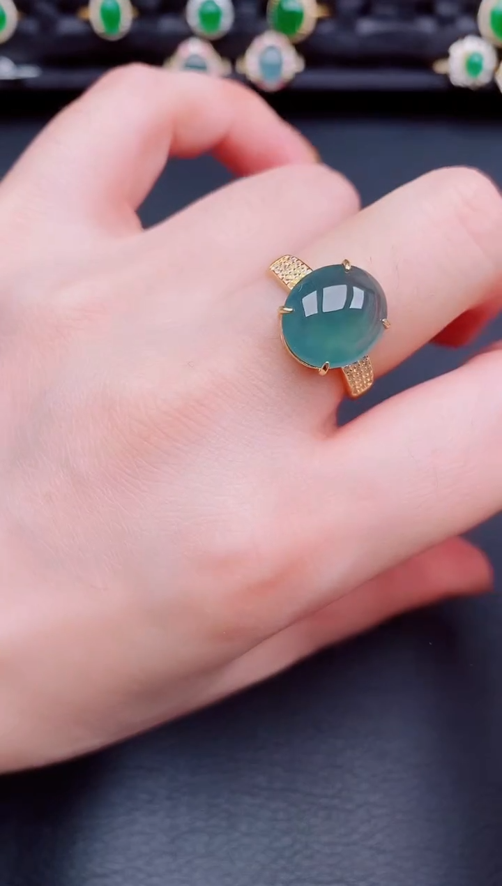 【闪购商品】翡翠戒指银S925镶嵌天然a货翡翠124