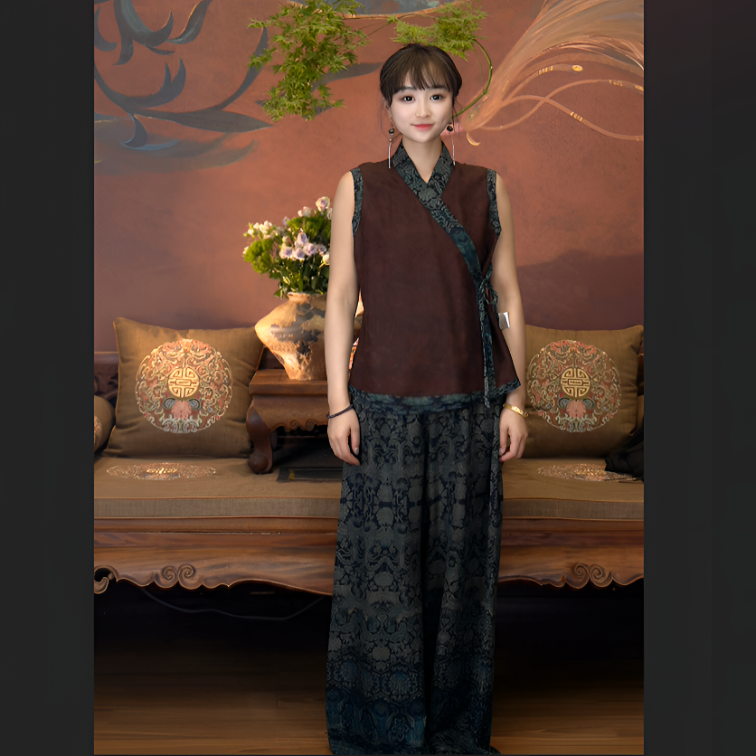 爱上莲心香云纱【蓝凤凰】四经绞罗阔腿裤 复古新中式老钱