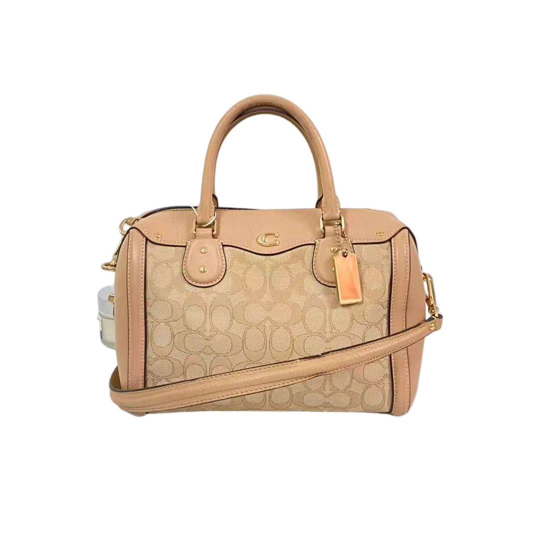 95新 COACH/蔻驰 经典老花帆布拼皮波士顿手提单肩包  AF-11371-B