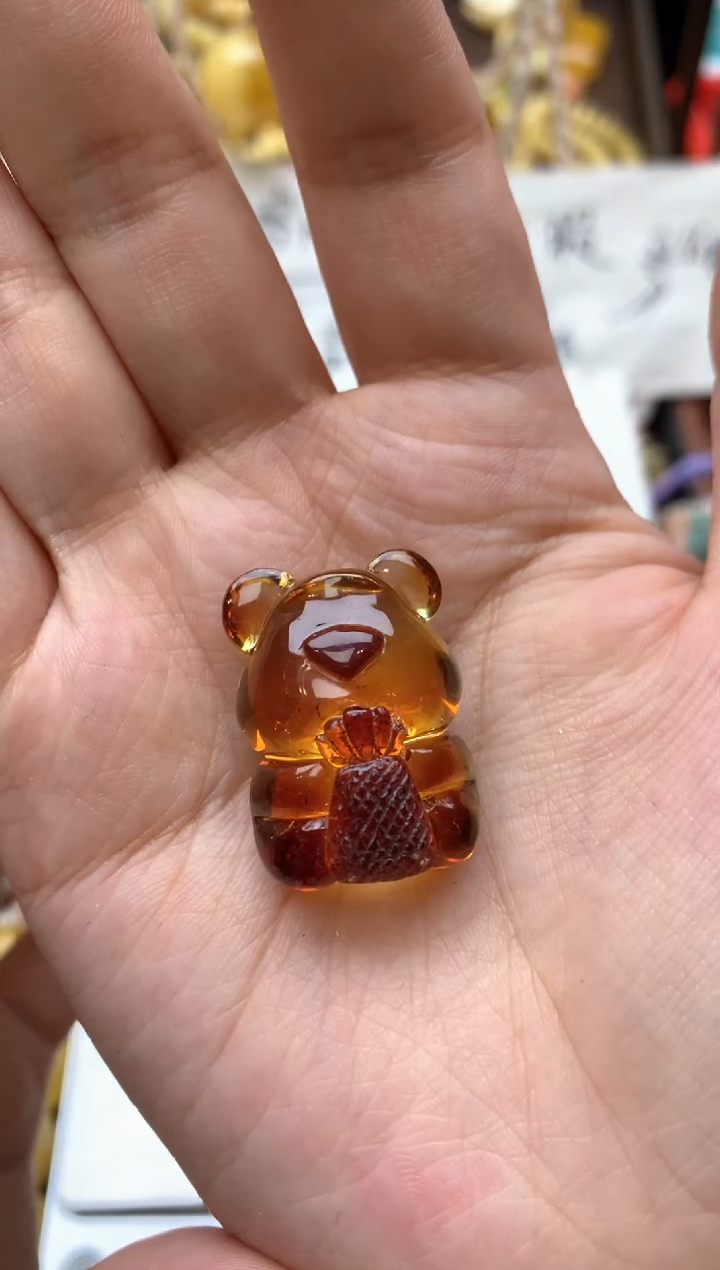 【闪购商品】未镶嵌琥珀珠宝奇石045琥珀蜜蜡花粉有纹小坑介意勿拍