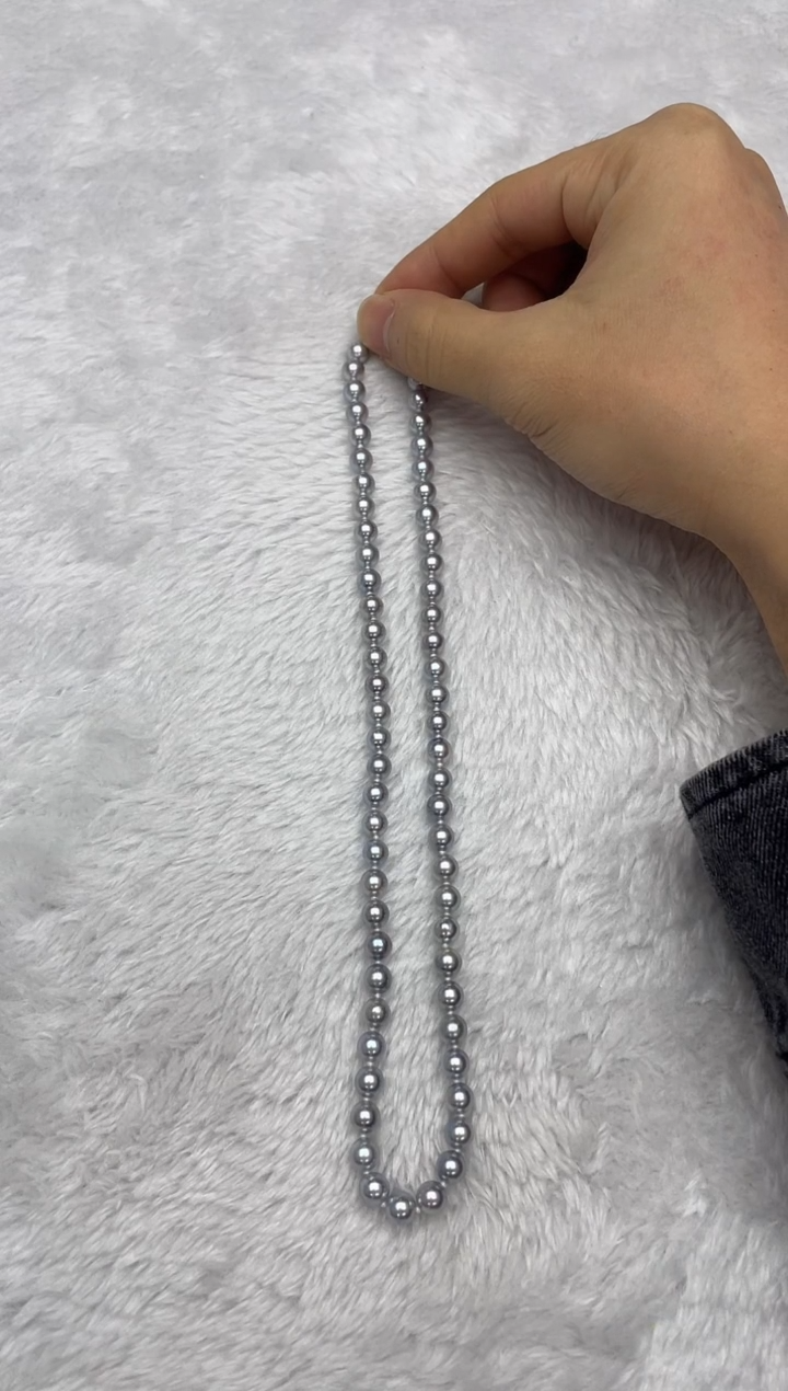 项链银S925镶嵌海水珍珠AK真多麻6-6.5mm