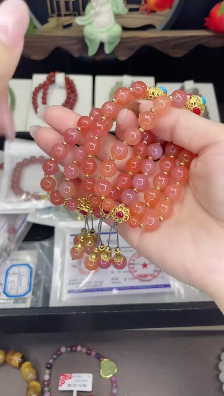 【闪购商品】玛瑙/玉髓手链银S925镀金镶嵌玛瑙手链