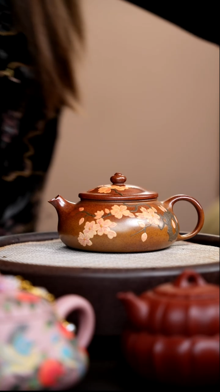茶壶紫砂003 柴烧寒江泥绘花
