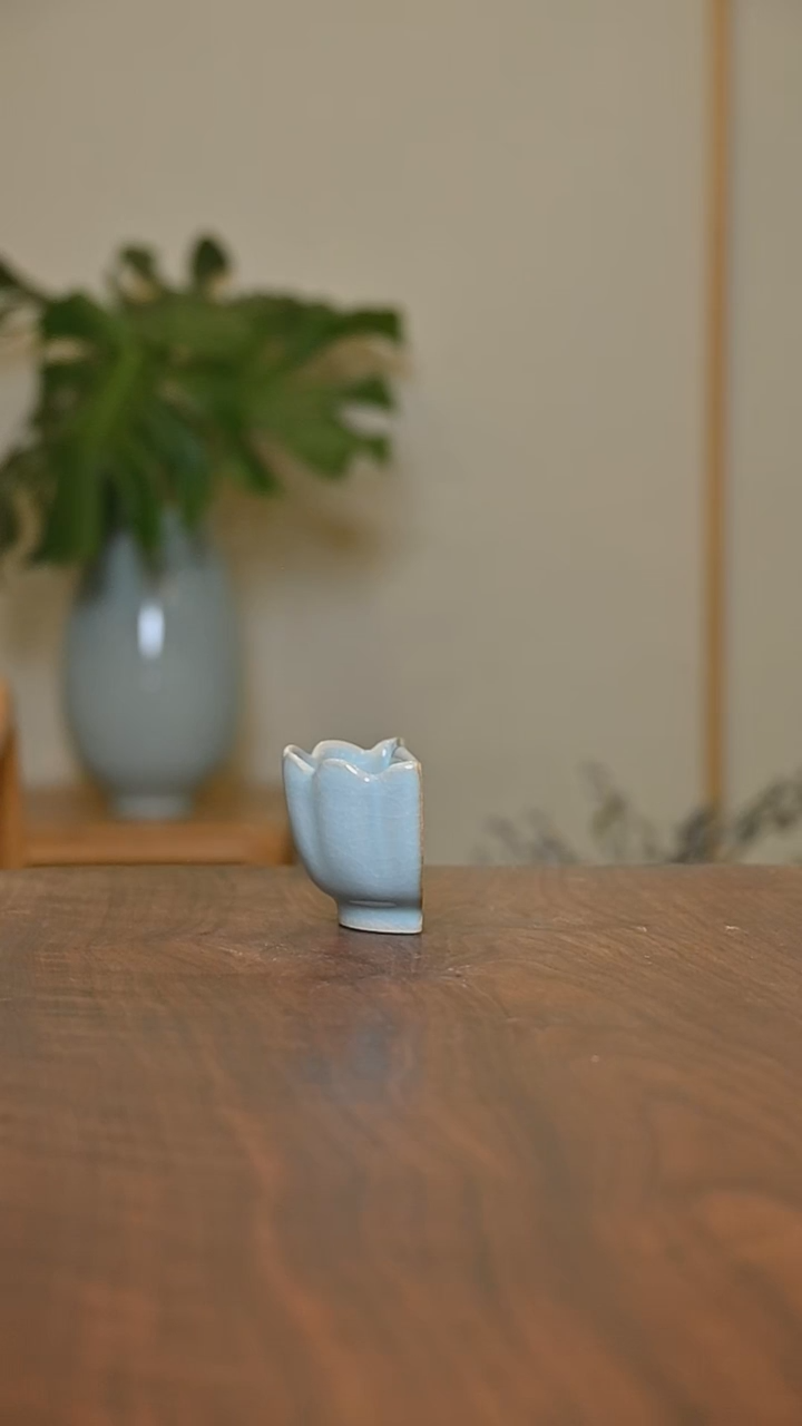莲花碗冰箱贴 天青 微瑕 朱家款