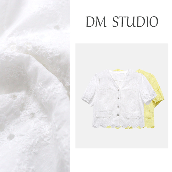 【白茶月光】蛋妹大码女装夏季V领设计优化比例上衣T恤DM29755