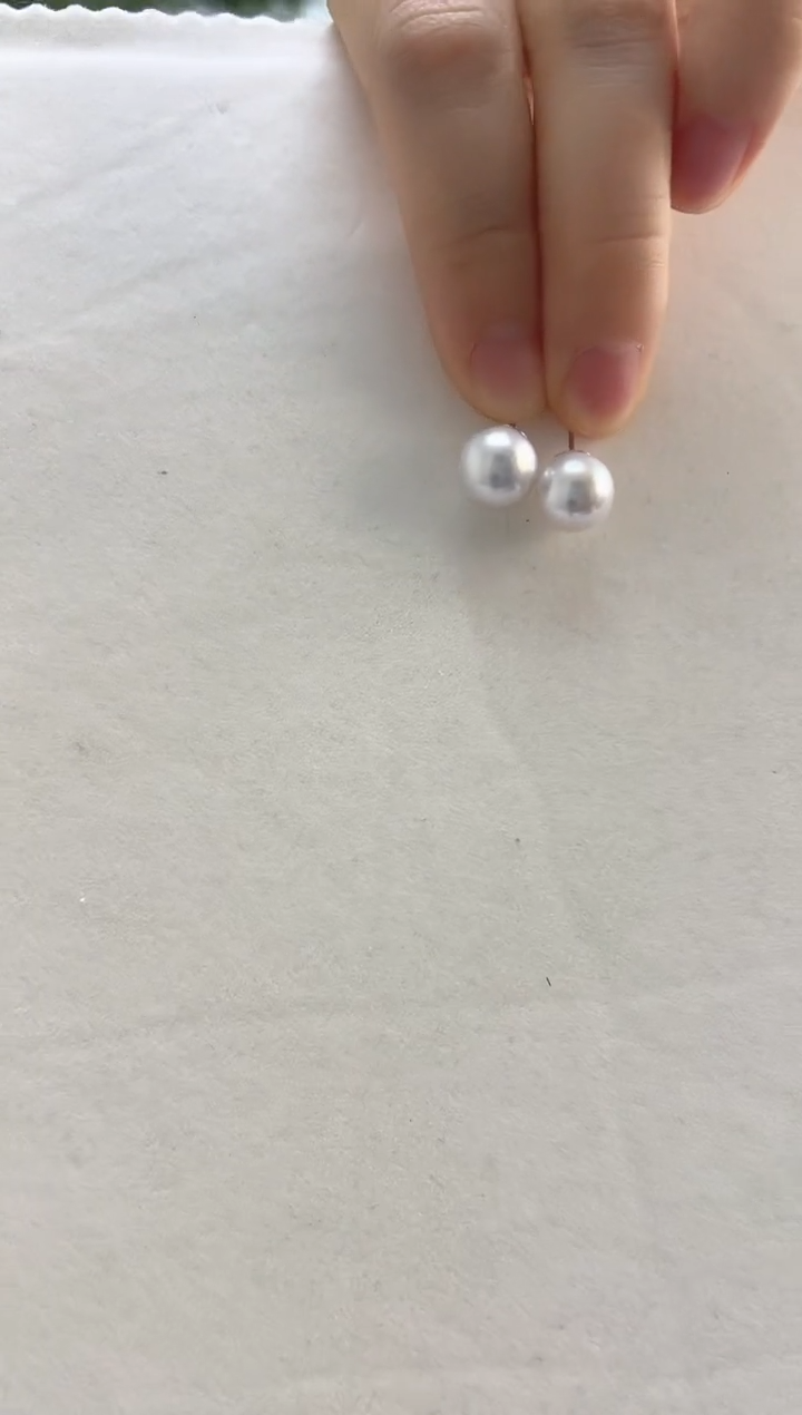 银S925镶嵌耳饰淡水珍珠9-10耳钉