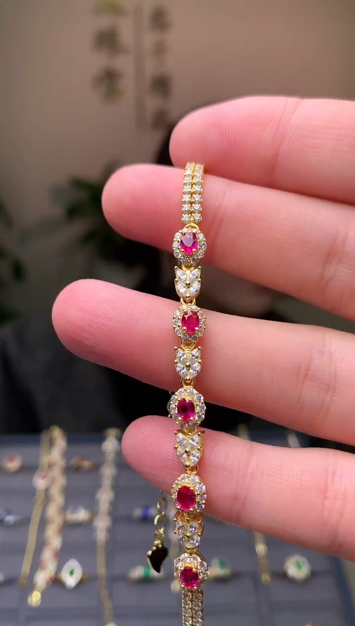 银S925镶嵌手链红宝石手链