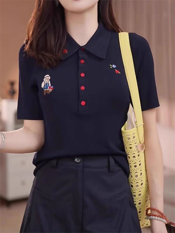 2025夏季设休闲计感时尚百搭小熊POLO衫显瘦女士