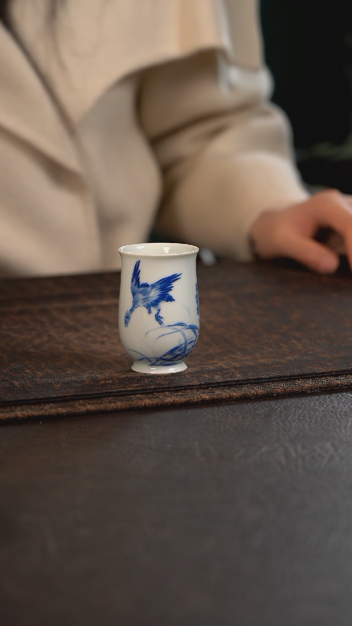 【闪购商品】杯方墨窑仿王步芦雁玉兰手握杯