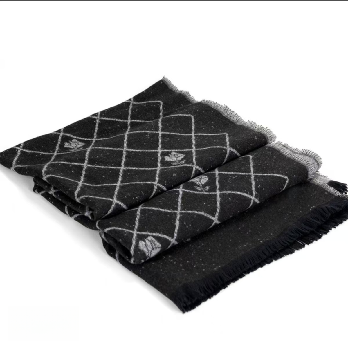 兰家-精致菱格黑灰羊毛围巾披肩（190cm*65cm）