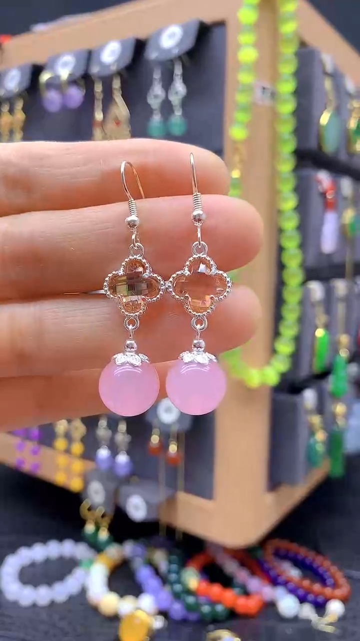 【闪购商品】玛瑙/玉髓耳坠银S925镶嵌耳饰