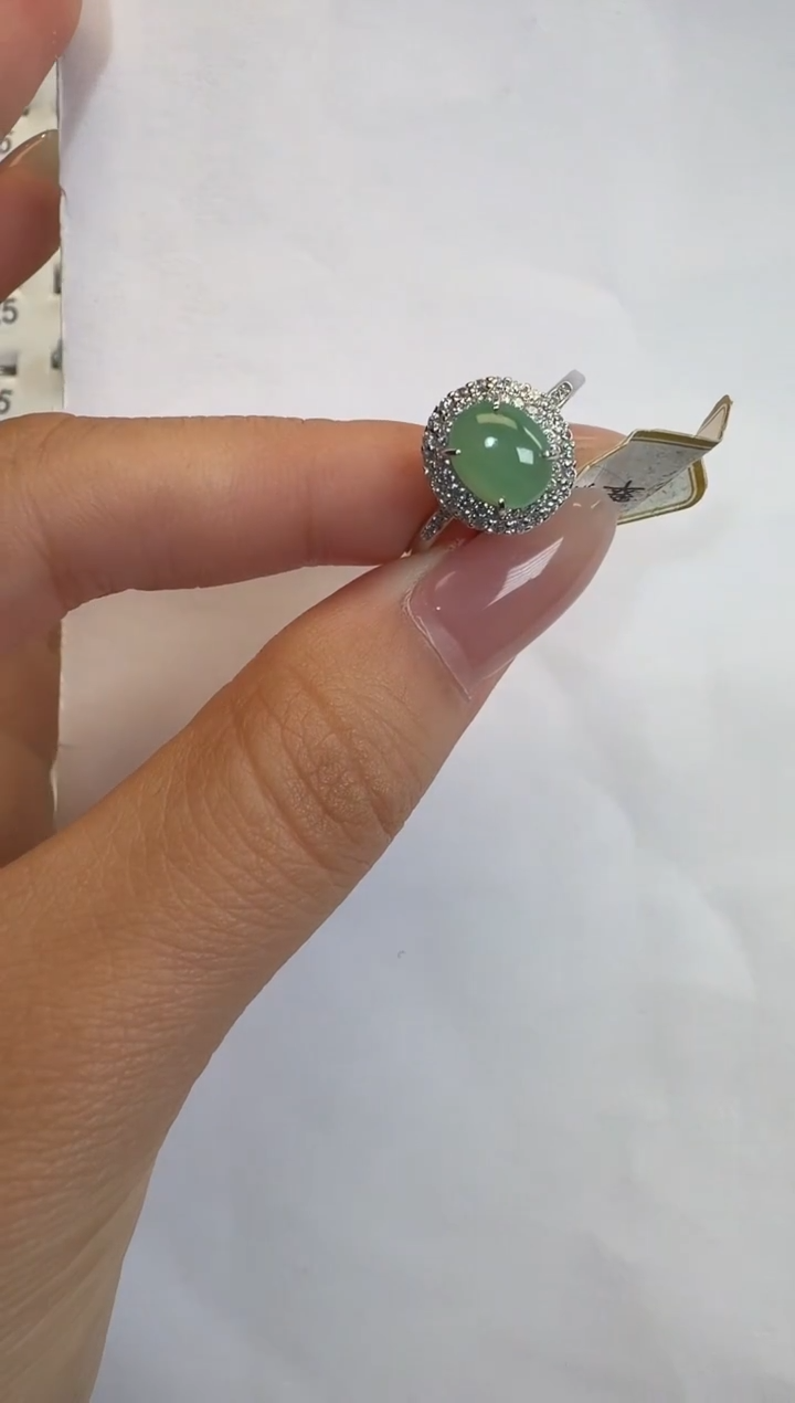 银S925镶嵌戒指翡翠通体925银镶缅甸A货翡翠戒指196