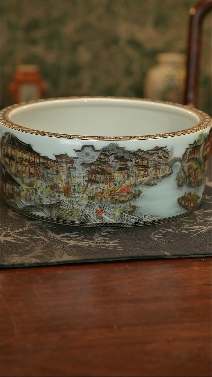 瓷远*手绘粉彩南巷旧梦水洗