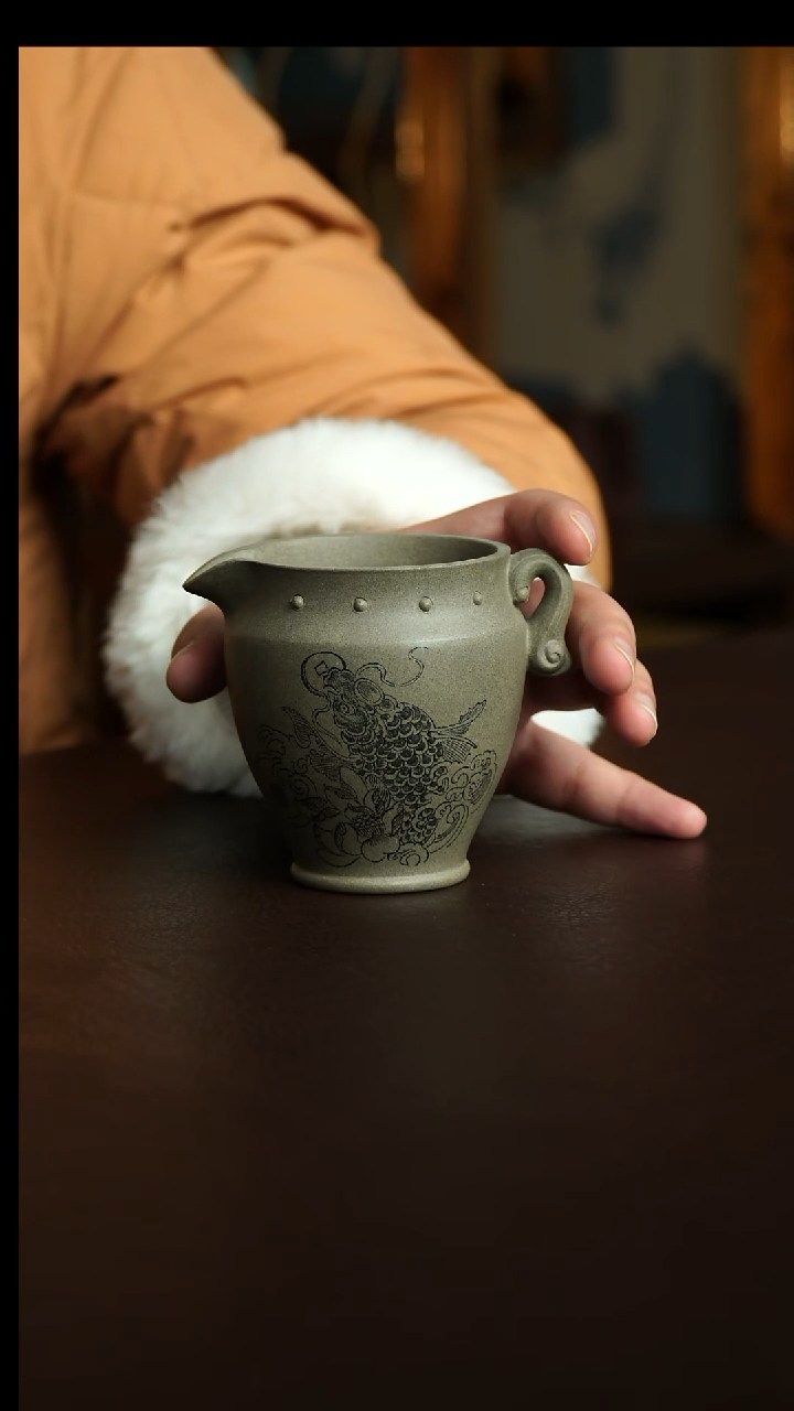 茶杯紫砂30号 钱程似锦公道 宜兴紫砂原矿作品