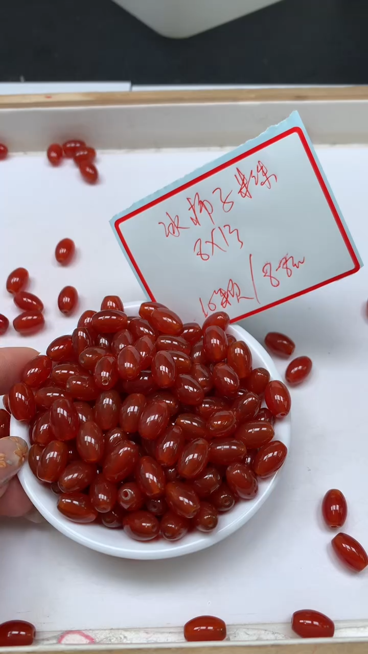 未镶嵌散珠南红玛瑙B595 南红 米珠8*12mm10个8.8元