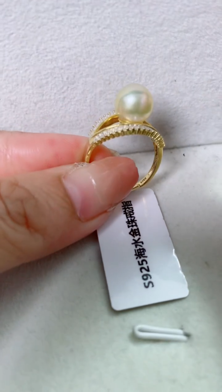 银S925镶嵌海水珍珠LL珍珠戒指@@p0807