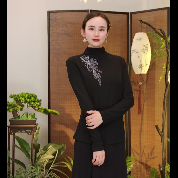 晴曦原创【暗香】长55轻中式定位刺绣中领打底