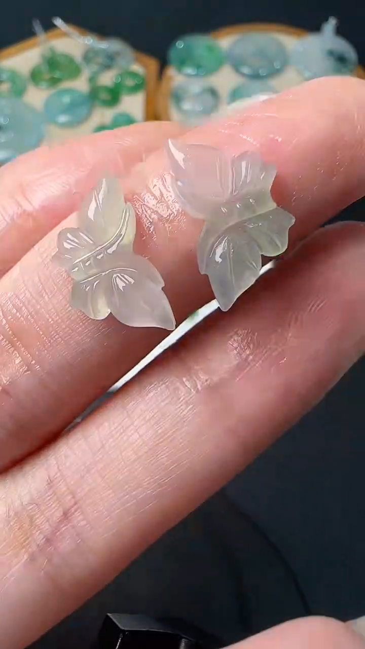 定制翡翠未镶嵌毛货14（一对）
