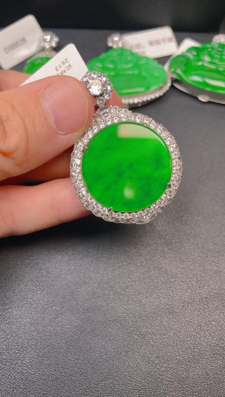 银S925镶嵌挂件翡翠吊坠