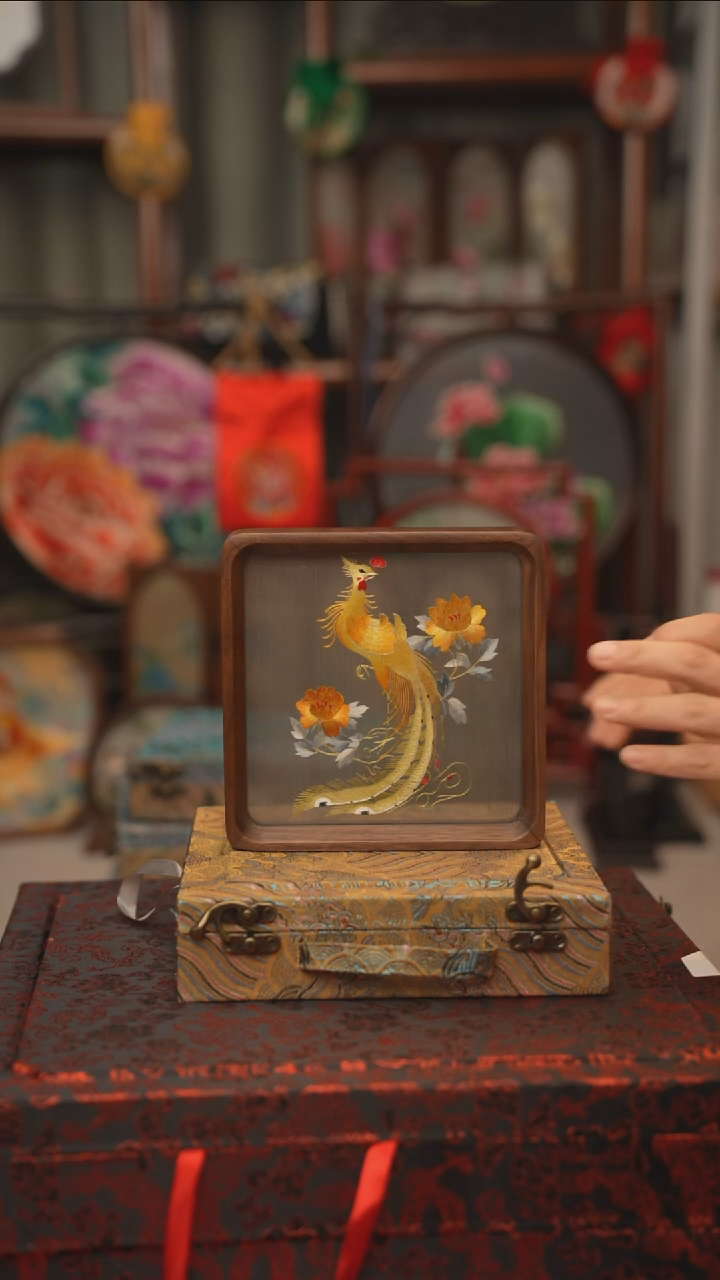 扇子摆件摆台双面绣花