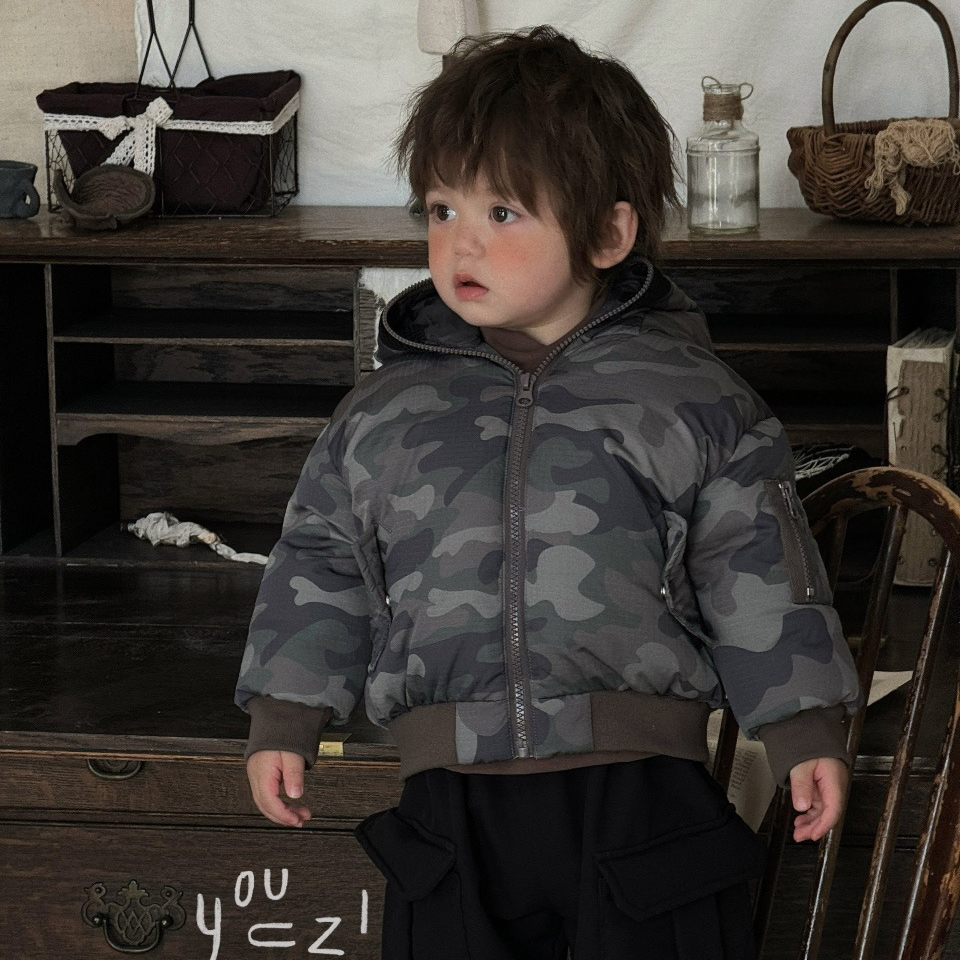 YouZi.右子冬季暗纹迷彩羽绒外套婴童新国标90白鸭绒