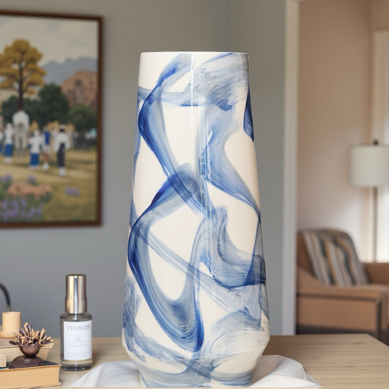 【墨游】灰蓝白晕染渐变水墨纹艺术感陶瓷花瓶原创设计家居装饰摆件
