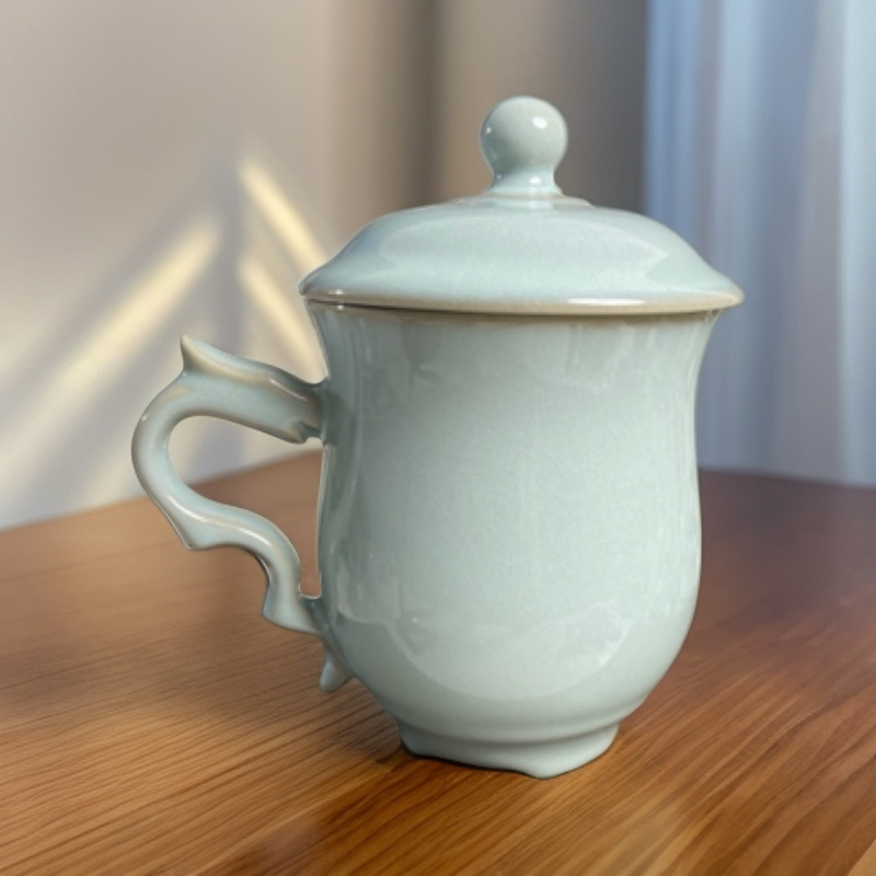 汝州原矿原釉 天青汝窑汝瓷茶杯龙头杯适合办公会议家用泡茶