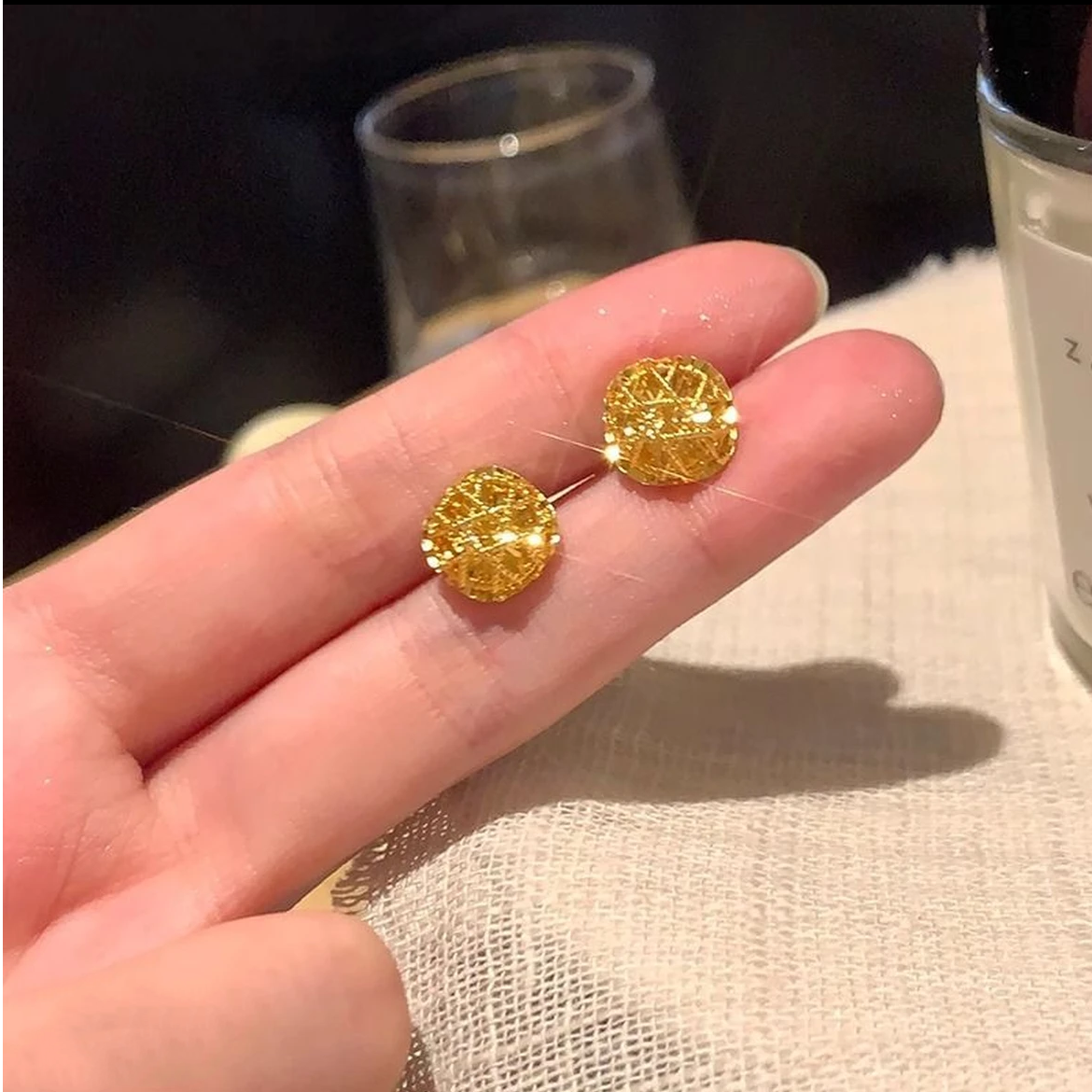 铜合金耳饰 拉丝小方糖耳钉新款爆款轻奢高级气质大气独特耳饰