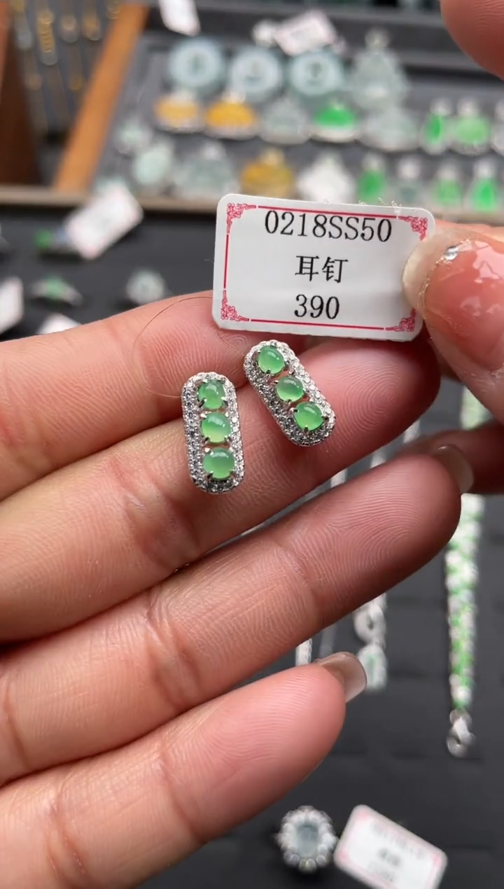 【闪购商品】翡翠耳饰银S925镶嵌0218SS50