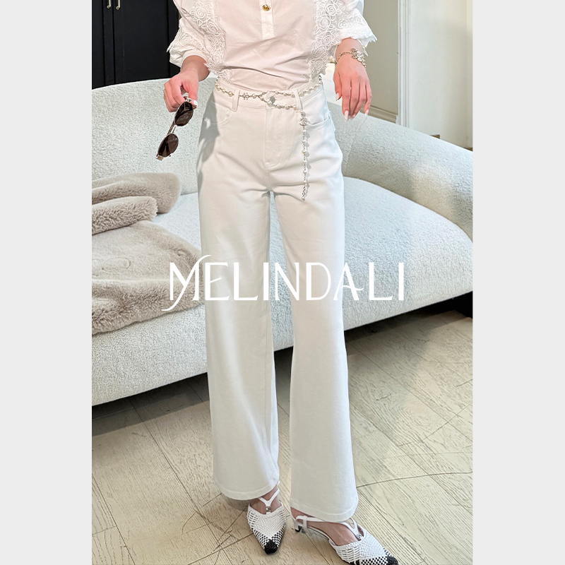 Melinda Li【弹弹牛仔】轻通勤复古高腰直筒廓形高弹百搭白色牛仔裤