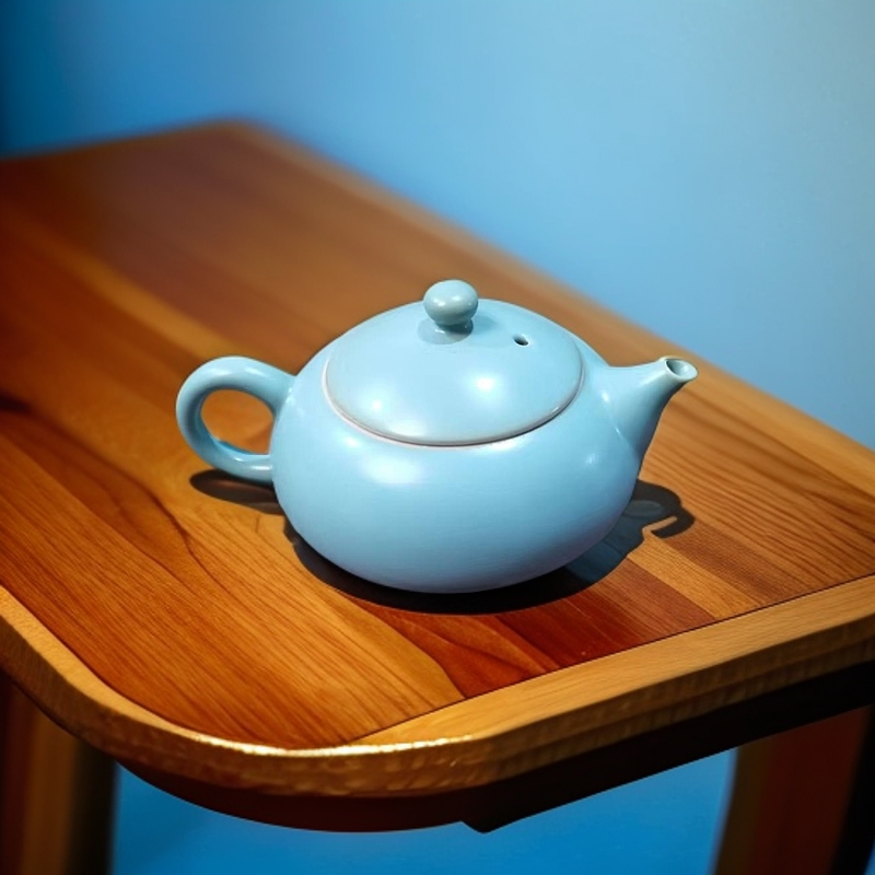 微瑕天青色汝窑茶壶单壶家用商用高档陶瓷中式石瓢壶西施壶