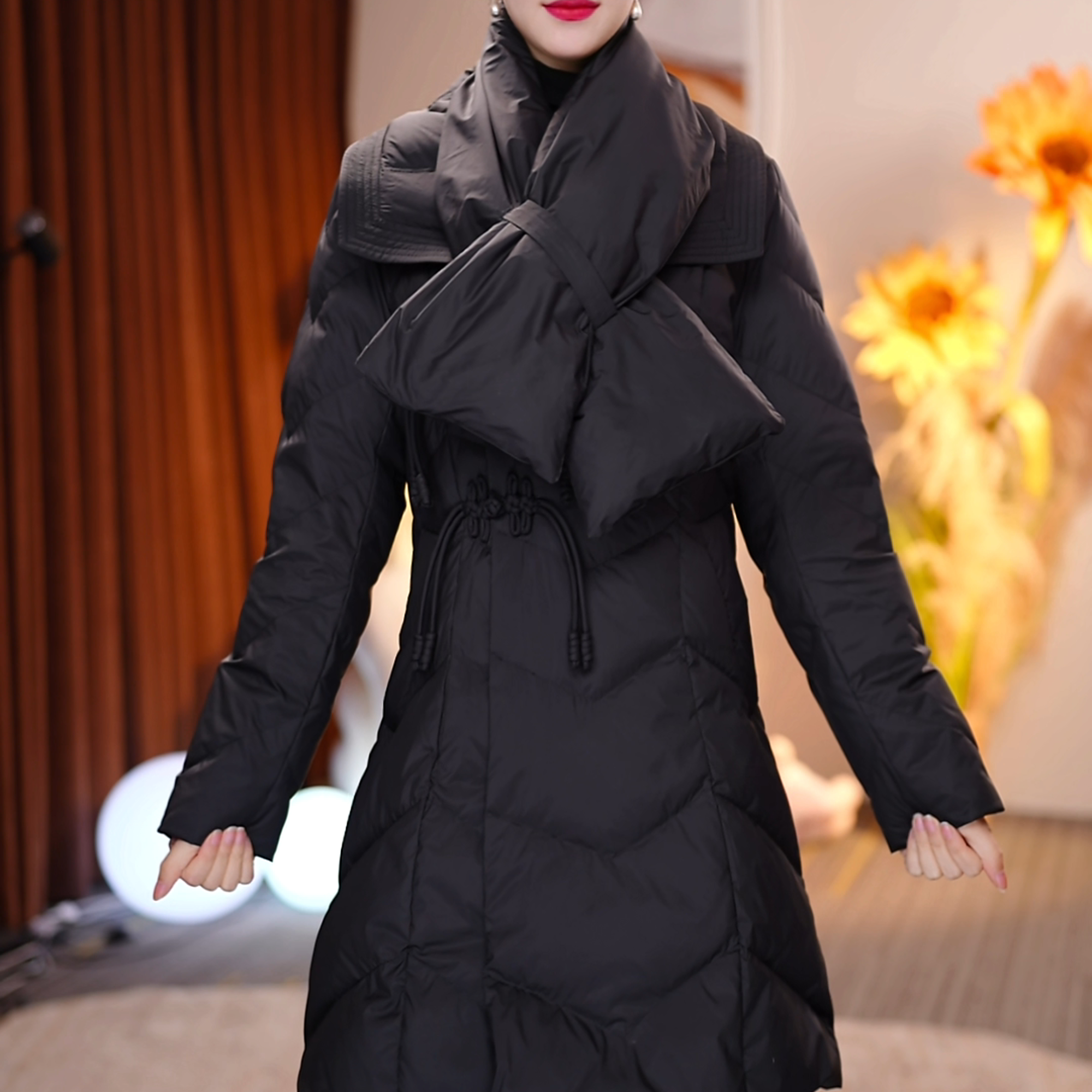 【卡李尼】国风新中式冬季加厚白鹅绒长款保暖收腰羽绒服66361