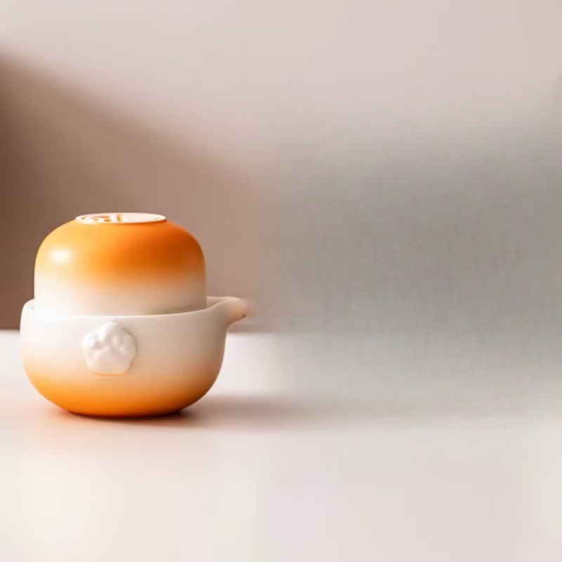 渐变橙家用中式旅行茶具