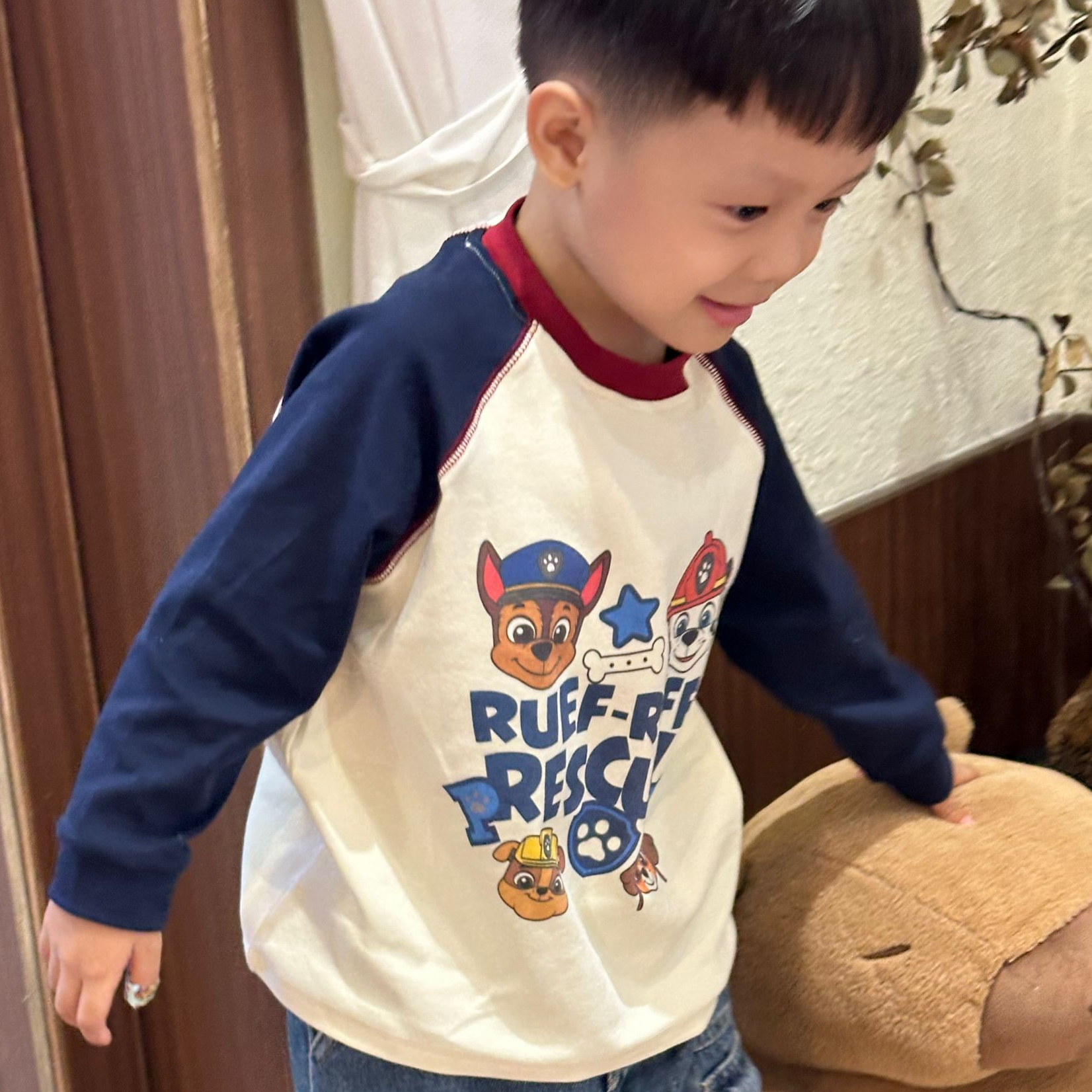 230克加厚高弹力【旺旺队拼接长袖】2025春季男童长袖棉儿童宽松