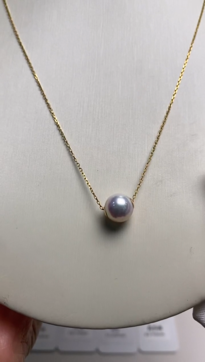 【闪购商品】海水珍珠吊坠(赠链)18K金镶嵌天女路路通8.0-9.0吊坠