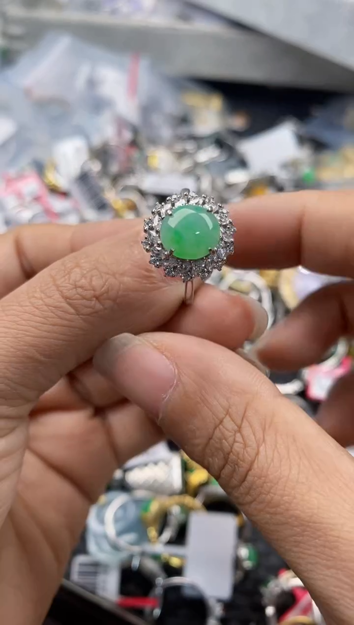 银S925镶嵌戒指翡翠777---3