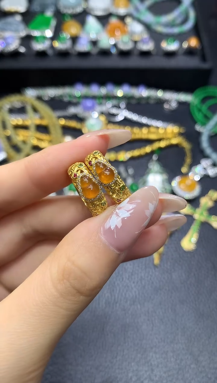 翡翠18K金镶嵌耳饰17团购