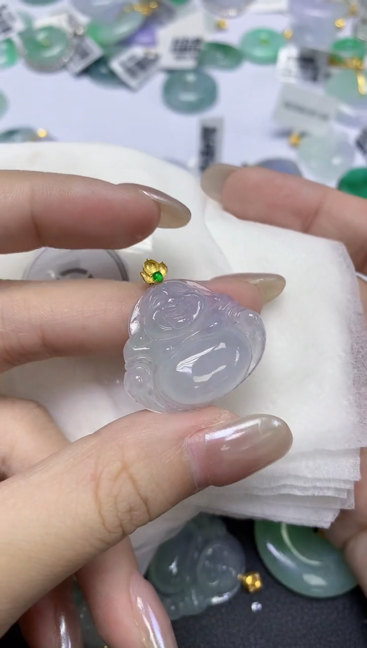 颈饰18K金镶嵌翡翠天然缅甸翡翠A货百元以上9元证书费自理