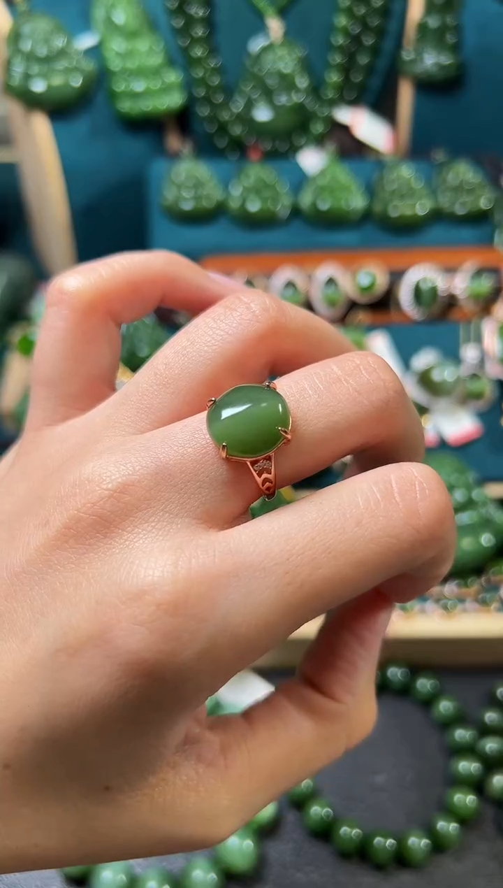 【闪购商品】和田玉（碧玉）戒指银S925镶嵌碧玉