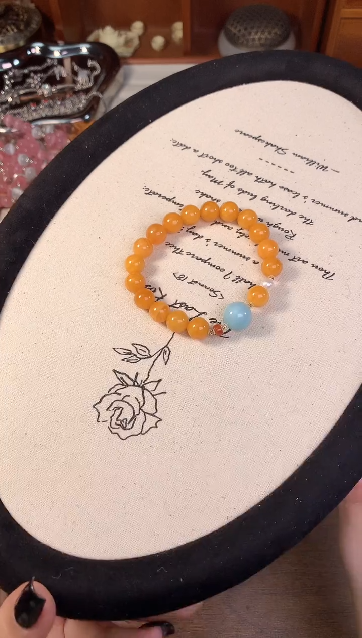 【闪购商品】琥珀手串未镶嵌蜜蜡搭海纹石手串