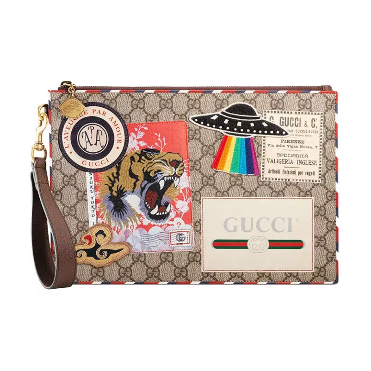 99新 GUCCI/古驰 古驰徽章手拿包/D87